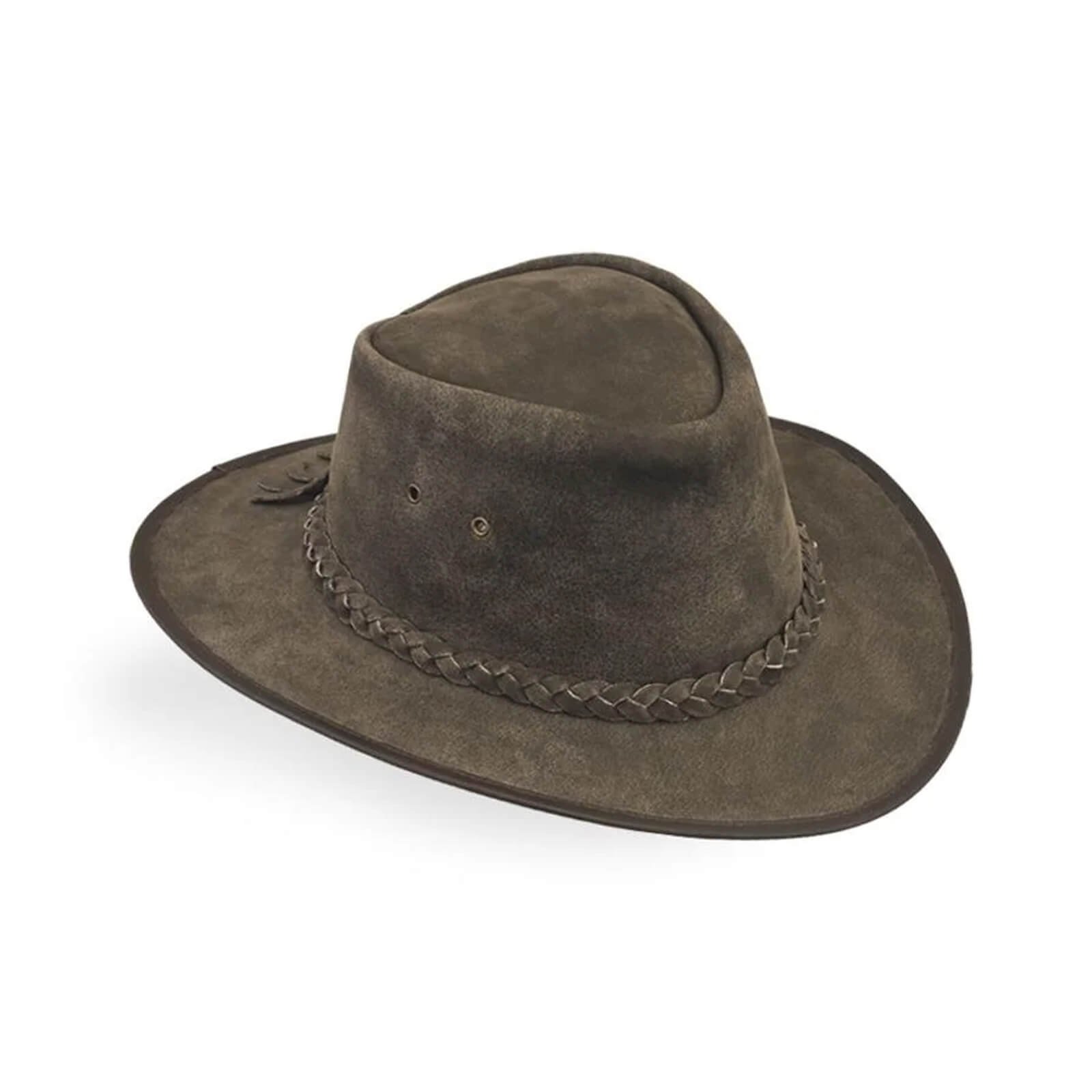 Dark Brown Suede Wide Brim Hat with Braided Band