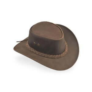 Taupe Brown Suede Wide Brim Hat with Braided Band